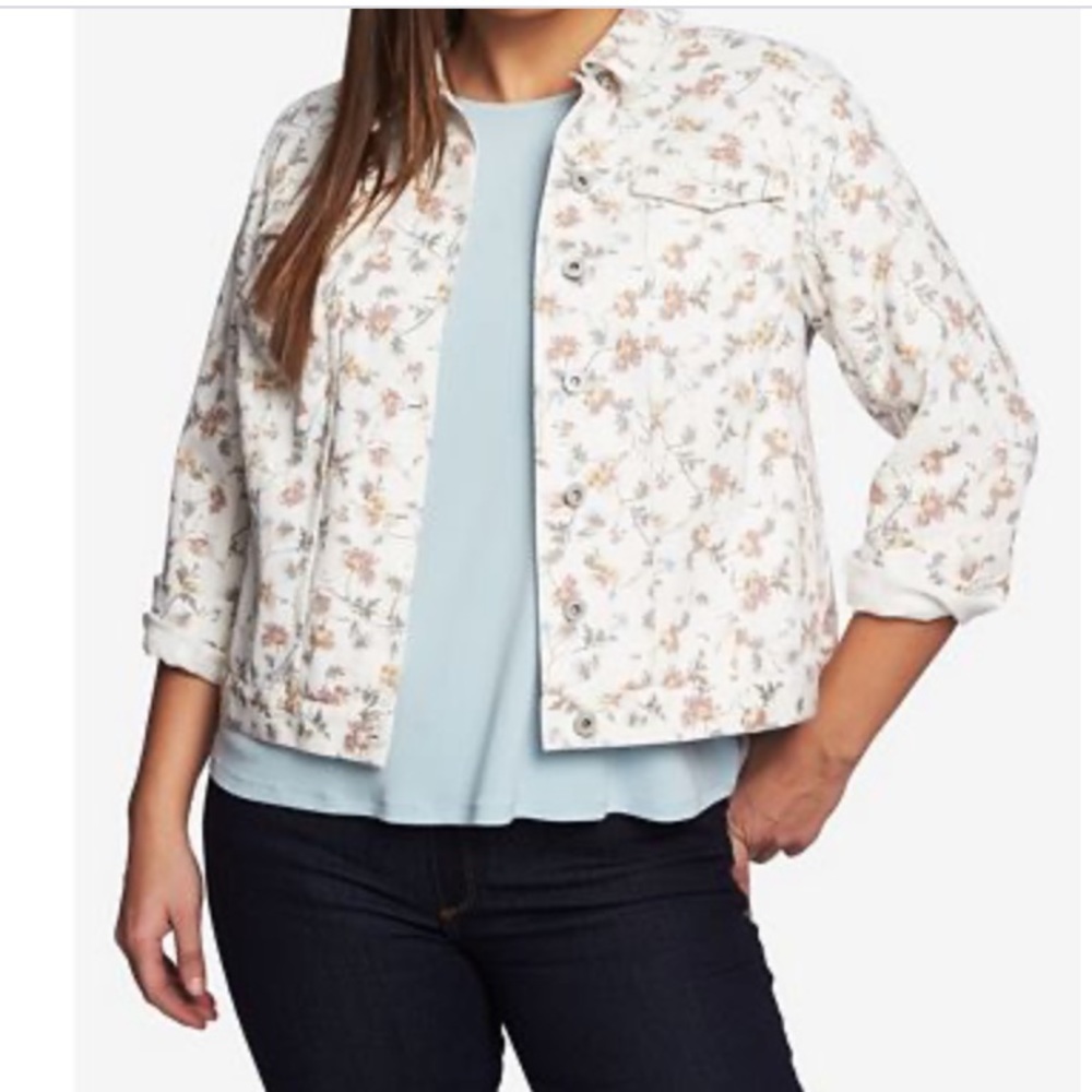CeCe Denim White Duchess Floral Denim Jacket